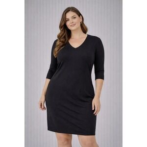 Popular Basics V-Neck Sheath Dress Womens XL Black 3/4 Sleeve Knee Length LBD